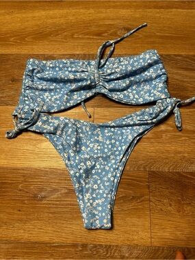 NEW Blue Floral Bandeau Bikini Set